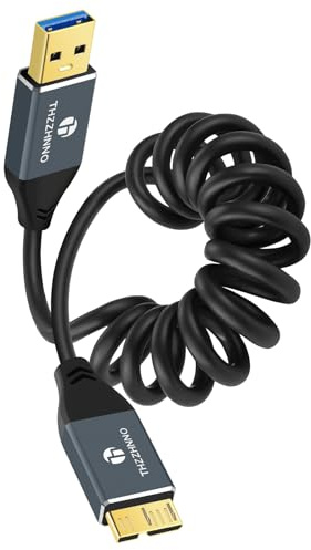 Thzzhnno Câble Spiralé 3.0 Micro B vers USB, Câble Spiralé USB A Mâle vers Micro B 5Gbps Compatible avec Disque Dur Externe WD, Toshiba Canvio, Galaxy S5(95MM étendu à 1M)
