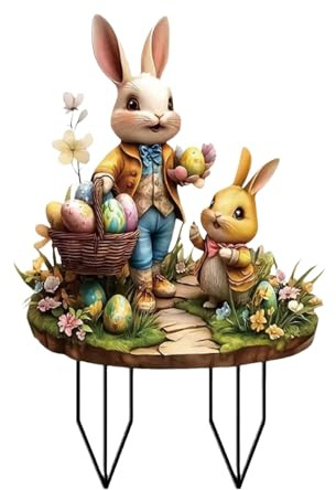 Gartenstecker Osterhasen zum Stecken, Garden Ostern Gartenstecker Osterdeko Vintage Osterhase Osterei Gartenschilder Osterdekoration für Draußen, Osterhase Ostereier Osterschild, Deko (G, One Size)