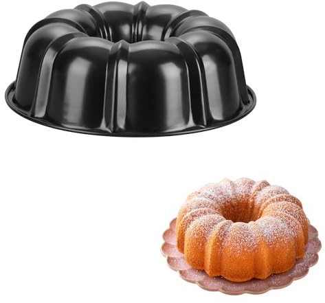 Homikit 10 Inch Non-stick Cake Pan, Heavy Duty Carbon Steel Fluted Tube Round Pans for Baking Meatloaf Jello Angel Food Cake Monkey Bread and More, 10 Cups Large Capacity & Easy Release, Black