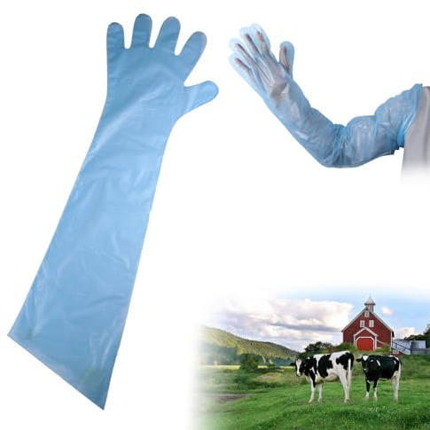 Bavooty Langarm Veterinär Handschuh,Veterinär-Handschuhe,Dehnbare Einweghandschuhe, zur Viehbesamung,Einweg Weichplastikfolie, Extra Lange Stulpe,90 cm,Blau,150pcs