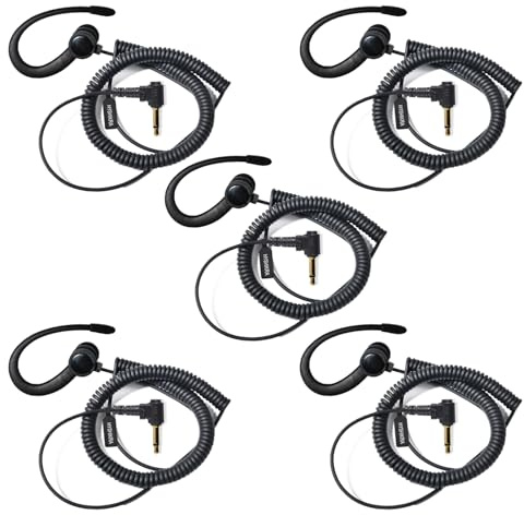 HYSHIKRA One Ear Headset 3.5mm Jack Single Ear Reception Only Walkie Talkie Headphones Compatible with Motorola Sepura Rexon Wouxun Kenwood Baofeng Quansheng handheld radios (Black g Shape 5 pack)