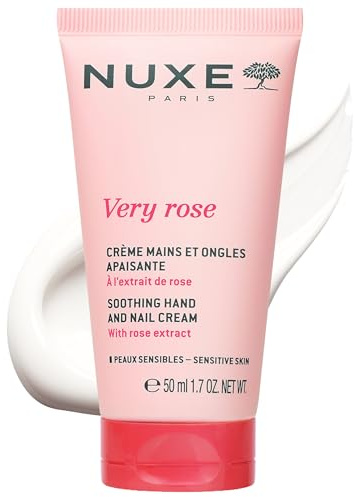 Nuxe Very Rose Soothing Hand and Nail Cream 50ml, Nourishes & Softens Dry Hands & Strengthens Cuticles, with Rose Oil Extract, Aloe Vera and Glycerin