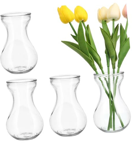 BIUDECO 4 Pièces Vase à Fleurs Verre Transparent pour Culture Hydroponique Décoration De Maison Et Bureau Contenant à Jacinthe pour Arrangements Floraux