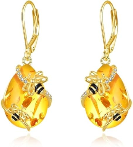 VONALA Biene Ohrringe 925 Sterling Silber Bernstein Leverback Ohrring Schmuck Geschenk für Frauen