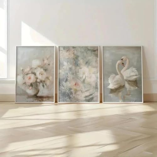 Vintage Pflanze Blumen Und Schwan Liebe Themen Leinwand Gemälde Poster Drucke Wand Kunst Moderne Wohnzimmer Dekoration 60X80Cmx3Pcs Kein Rahmen