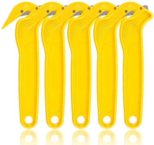 COWANIEE 5PCS Yellow Box Cutter, Utility Box Opener for Warehouses and Home