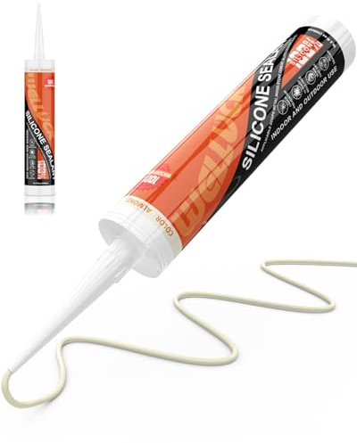 WELLUCK Almond Silicone Caulk, 100% Waterproof Silicone Sealant Adhesive Caulking,for RV, Kitchen,Bathroom, Window, Door, Glass,10.2FL.OZ/300ML,Almond/Cream (1Pack)