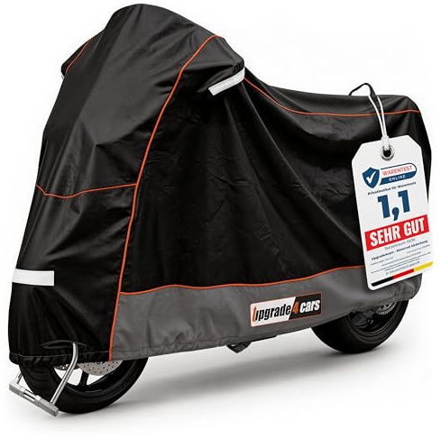 Upgrade4cars Funda para Moto Exterior Impermeable y con Candado | Garaje Universal Moto Resistente al Invierno 210D Poliéster Negro | Cubierta Scooter Tamaño L 245x105x125 cm