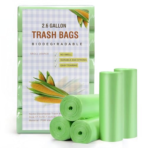 200 Pezzi Sacchetti Spazzatura Biodegradabili 10L, Sacchetti Immondizia Organici Sacchi Spazzatura Umido Compostabili, Buste Spazzatura Della Cucina per Cucina, Ufficio, Soggiorno 45 X 50 cm