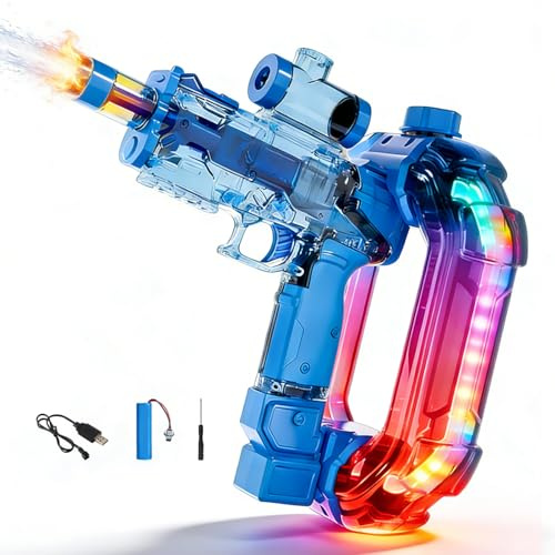 Pistola de agua eléctrica muy fuerte, pistola de agua eléctrica con efectos de flash, gran capacidad, pistola de pulverización de agua con luz LED, pistolas de agua automáticas de 26-33 pies para