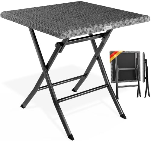 Casaria® Gartentisch Wetterfest Klappbar 65x65cm Balkontisch Polyrattan Outdoor 60kg Belastbarkeit Klapptisch Terrasse Balkon Camping Tisch Anthrazit