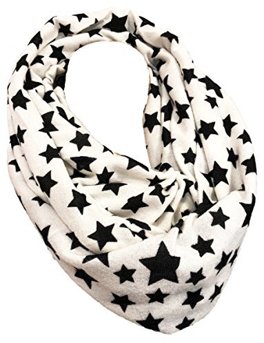 JameStyle26 STERN Kuschelschal Winter Loop Star Winter Schal Schlauchschal Rundschal (Weiß Schwarz)