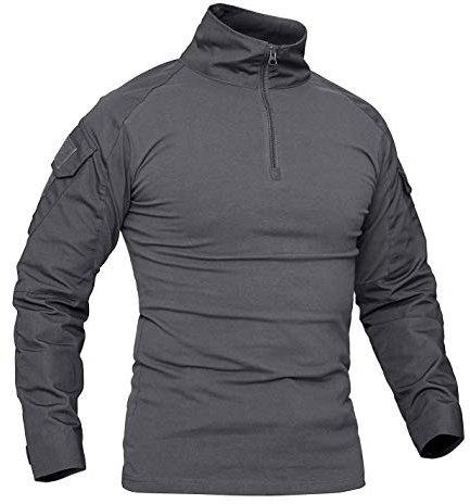 KEFITEVD Taktisk skjorta för herr, militärskjorta, fläckig kamouflageskjorta, smal passform, långärmad kamouflageskjorta, paintball, airsoft army, skjorta, federalväktare, t-shirt, militäruniform, GRÅ, XXL