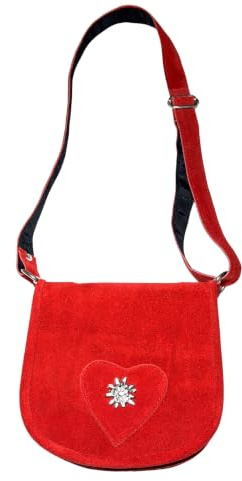 Harrys-Collection Trachtentasche Damen Echtleder Oktoberfest, rot | Echtleder Umhängetasche, stilvoller Edelweiß-Pin für das Dirndl, verstellbarer Riemen, perfektes Accessoire zur Tracht
