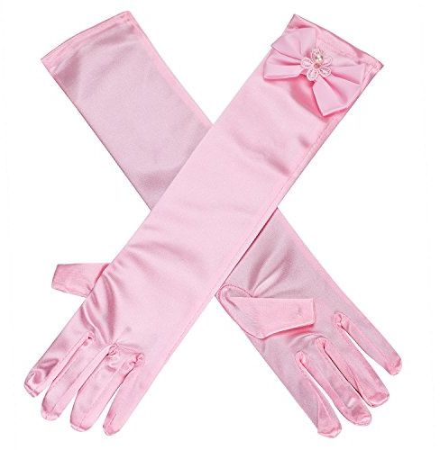 Gants Satin Longs Fille Gants de Mariage Mitaines Exquis Gants Enfant Bowknot Mignon Accessoires Robe Pour Soirée Partie Performance Cérémonie Wedding Cadeau de Noël Halloween