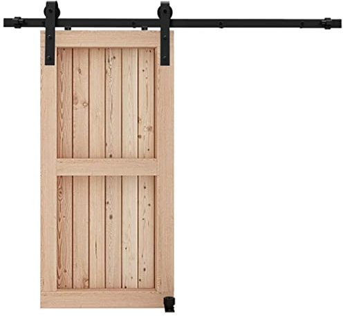 CCJH 152cm (5FT) Schiebetürbeschlag Set Schiebetürsystem Schwarz komplettes Laufrollen und Schiene Set mit Bodenführung Holz schiebetürbeschlag