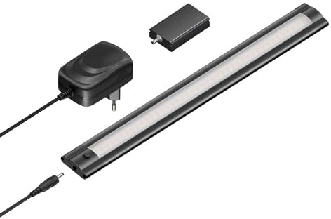 ledscom.de Smarte LED Unterbau-Leuchte SIRIS schwarz matt mit Netzteil und WLAN-Controller, flach, Smart-Home, Alexa-fähig, 30cm, 370lm, weiß