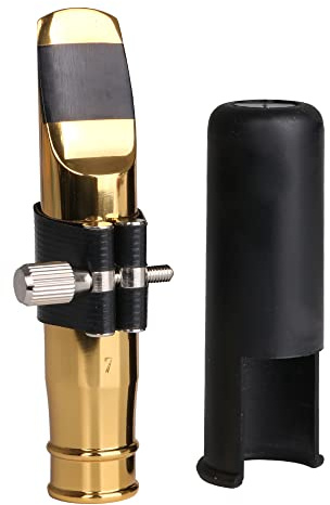 Yibuy Gold Plated Jazz B-flat Tenor Saxophone Mouthpiece 7# w/PU Leather Cap