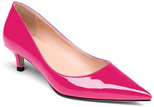 Scarpe con Tacco Medio da Donna, Scarpe con Tacco Basso a Forma di Gattino, Scarpe con Punta a Punta da Donna, Slip on Pumps Fucsia EU45