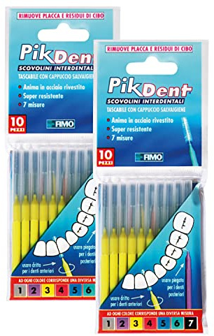 20 Cepillos Interdentales Profesionales Pikdent - Núcleo de acero recubierto y cerdas de Tynex - Amarillo, Tamaño 0,6 mm (Cilíndrico)