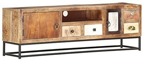 vidaXL TV Cabinet - Solid Reclaimed Wood - Industrial Style with Powder-Coated Steel Frame - Handmade with Distinct Wood Grains - Storage with Doors and Drawers