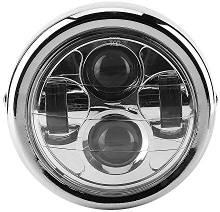 Terisass Motorcycle Headlight Aluminum Vintage Retro Motorbike LED Front Round Headlamp White Light Motor Head Lamp Universal for 12V Motorcycles + phare moto vintage