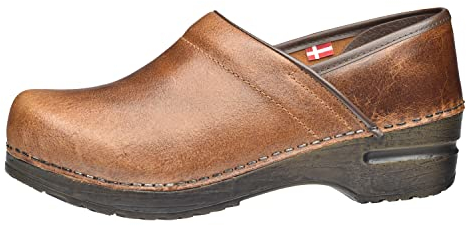 Sanita | Vintage geschlossener Clog | Original handgemacht für Damen | Anatomisch geformtes Fußbett mit weichem Schaum | Braun | 40 EU