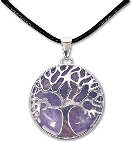 cotigo Collar árbol de la Vida con Colgante Piedra Natural Energeticas - Piedras Semipreciosas (AMATISTA)