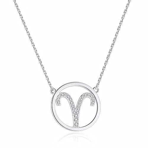 Qings Damen Halskette Sternzeichen Silber Kette Widder Zodiac Anhänger Halsketten mit Cubic Zirkonia Horoskop Astrologie Damen Schmuck Geburtstag Weihnachten geschenke für Damens Mädchen Männer