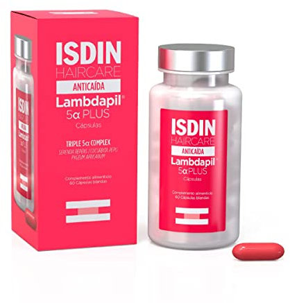 ISDIN Lambdapil 5 Alfa Plus, 60 Cápsulas Anticaída del Cabello, Duración 2 meses, Complemento Alimenticio para la caída Progresiva del cabello, con Zinc, Biotina, Serenoa repens, Vitaminas Grupo B