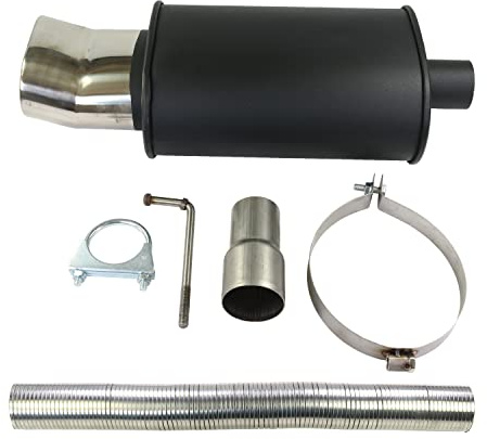 BUSIDN NEW STAINLESS STEEL TRIM TAIL PERFORMANCE EXHAUST MUFFLER BACK BOX 002 & Flexible Repair Pipe Hose Exhaust Back Box Length 500mm
