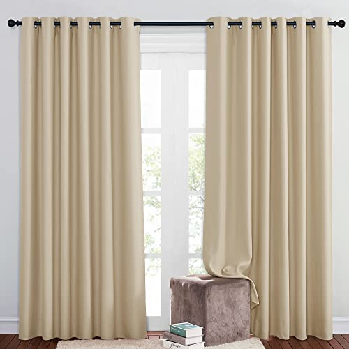 PONY DANCE Thermogardine Wärmeisolierend Extra Breite Vorhänge Wohnzimmer | 2er Set, H210 x B200cm, Beige, Hitzeschutz, Blickdichte Gardinen für Große Fenster, Sichtschutz, Ösen, für Schlafzimmer