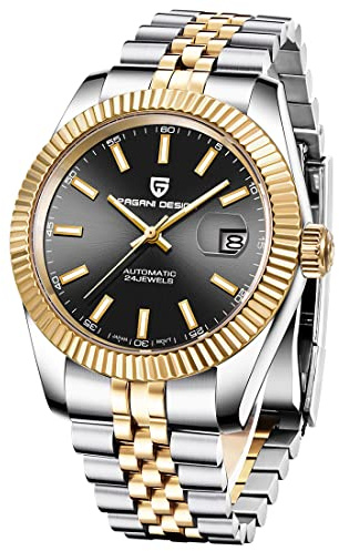 Pagani design Orologio Automatico da Uomo, Movimento Meccanico Automatico Giapponese, Elite Business Watch, Acciaio Inox, Moda Casual, Resistente all'Acqua fino a 100m… (Oro nero - PA1645- PQ)