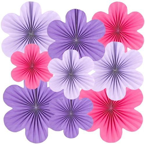 Easy Joy Papier Fächer 9er-Set Papier Blumen Hängende Papierfächer | Girlande Dekoration Lila&Rosa für Geburtstag Hochzeit Abschlussfeier Kinder Party