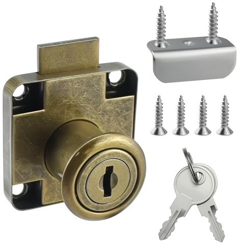 SDTC Tech Drawer Lock with Keys and Matching Screws Antique Bronze Style Swivel Lock for Cabinet/Wardrobe/Cupboard/Office Desk etc. (Cylinder Cam Length 22 mm)