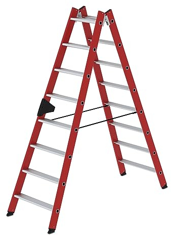 PROREGAL Stufen-Stehleiter | beidseitig begehbar | GFK/Alu 2x8 Stufen | Leiter, Teleskopleiter, Trittleiter, Bockleiter, Sprossen-Doppelleiter
