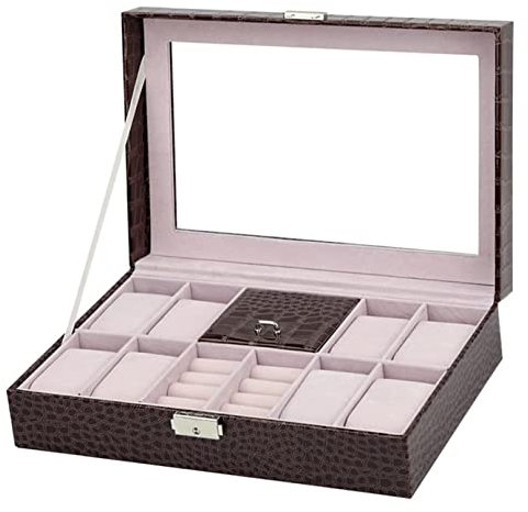 Uhrenkoffer Uhrenrolle Uhrenbox Uhrenschatulle Uhren-Display-Organizer, Elegantes Krokodilmuster, Schmuckschatulle, 8 Fächer, Uhren-Organizer, Transparente Obere Schublade Uhrenetui Uhren Aufbewahrung