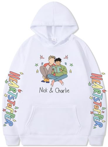 Silver Basic Heart Felpa con Cappuccio da Uomo e Donna Nick E Charlie Serie TV Cosplay Maglione Unisex Manica Lunga Hoodie L,White-1