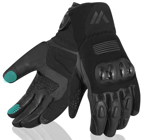 WESTWOOD FOX Gants de Moto pour Hommes et Femmes. Gants de Moto en Cuir imperméable et Thermique à écran Tactile pour BMX ATV MTB Racing et Les activités de Plein air. (Noir, 2XL)