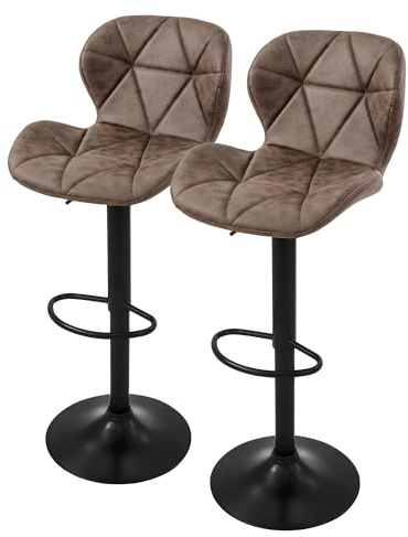 ML-Design Lot de 2 Tabourets de Bar en Simili, Marron, Chaise Rembourrée avec Dossier et Repose-Pieds, Réglable en Hauteur 59-79 cm, Pivotante à 360°, Tabouret de Comptoir, Cuisine, Bar de Maison