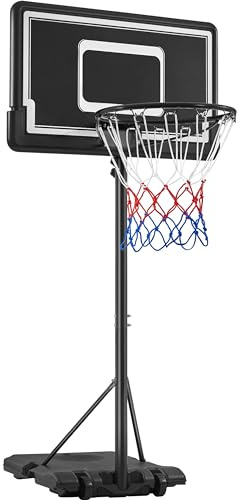 Yaheetech Panier de Basket Réglable en Hauteurde de 182 à 215 cm, avec roulettes, Base de Lestage Panneau et Arrière Solide, Extérieur/Intérieur,pour Enfants et Jeunes