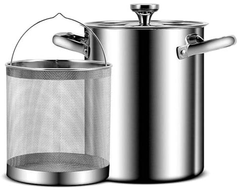 4L Pentola Per Friggitrice, Acciaio Inox 304 Pentola Per Asparagi Pentola Per Verdure Pentola A Vapore Spaghetti Pasta Fornello Con Cestello Rimovibile E Coperchio - Argento