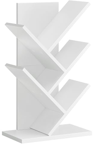 VASAGLE Bücherregal Baumform, Standregal 5 Ebenen, Eckregal platzsparend, Aufbewahrungsregal für Schlafzimmer, Wohnzimmer, Homeoffice, wolkenweiß LBC183T14