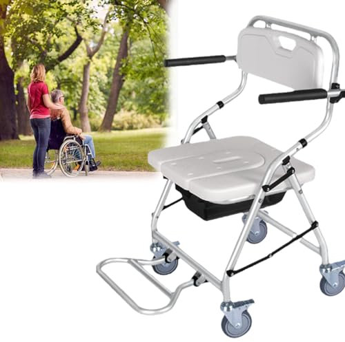 CAFIEDR ble Toilettenstuhl auf Rädern, Toiletten-Sicherheitsrahmen mit Armlehnen, Duschsitze für ältere Menschen, faltbar mit Rückenlehne, ergonomischer Sitz, Mobilität & Alltagshilfen, Tragfähigkeit
