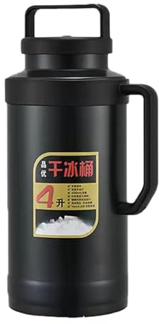 Folpus Container Thermal Water Bottle Dry Ice Storage Pot with Lid for Catering Events Bars, Insulated Ice Bucket for Pubs, Black 4L