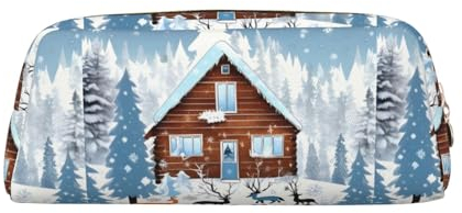 Winter Fawn Leichtes tragbares Leder-Federmäppchen mit Reißverschluss, 20,5 x 5,5 x 8 cm, für Büro, Reisen, Make-up, Aufbewahrungstasche, gold, Einheitsgröße, Münzfach