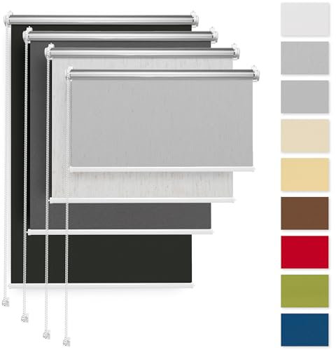 Rettika Verdunkelungsrollo ohne Bohren, für Fenster, Breite 45 cm, Höhe 220 cm, Graues Flachs Farbe, Klemmfix Montage, Jalousien Fenster, Fenster rollos für innen, Klemmrollo