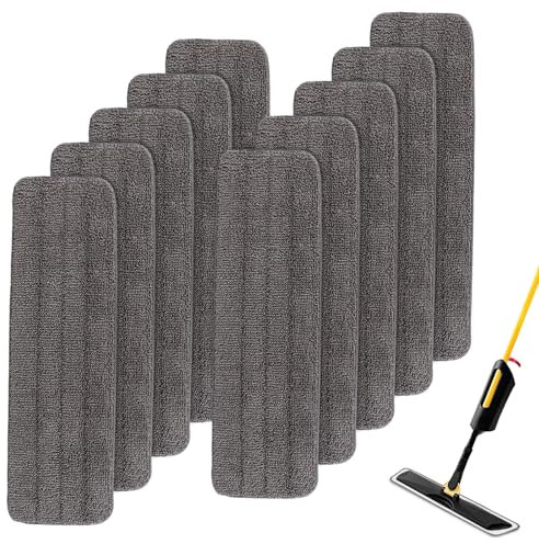 Rubbermaid Commercial Lot de 10 serpillères de rechange réutilisables pour serpillères plates en microfibre de 45,7 cm et 43,2 cm – Nettoyage commercial humide et sec – Gris