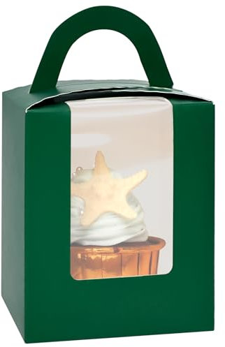 Gcardist Deep Green Cupcake Boxes - Disposable Single Cupcake Holders with Window - 25pcs - 9.3x9.3x11.4cm (3.7x3.7x4.5 inch) Containers