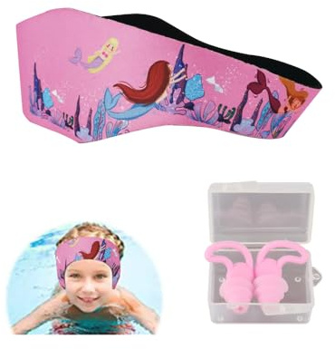 HSAJS 1 Stück Schwimm Stirnbänder und Schwimm Ohrstöpsel Combo Set Wasserdichtes Kopfband Wiederverwendbare Weich Silikon Ohrstöpsel Ohrschutz zum Duschen Schwimmen(Rosa-51)